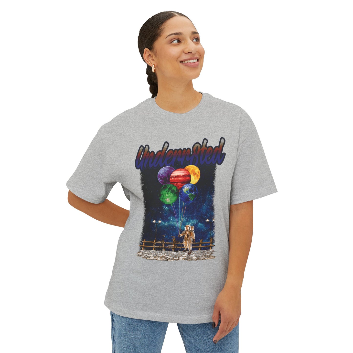 Underwater Astronaut Tee — Cosmic Balloon Graphic Oversized T‑Shirt