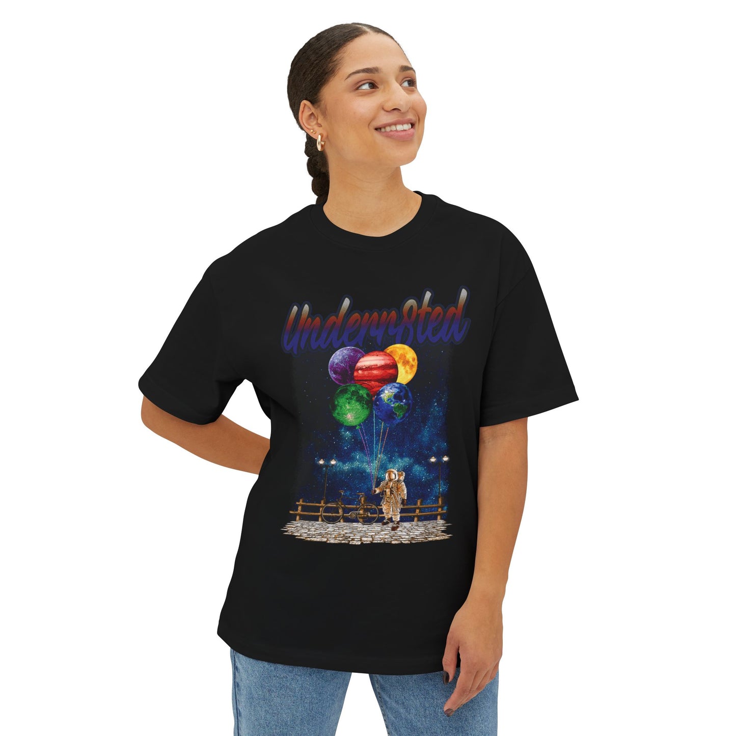 Underwater Astronaut Tee — Cosmic Balloon Graphic Oversized T‑Shirt