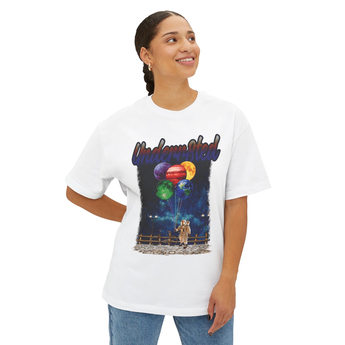 Underwater Astronaut Tee — Cosmic Balloon Graphic Oversized T‑Shirt