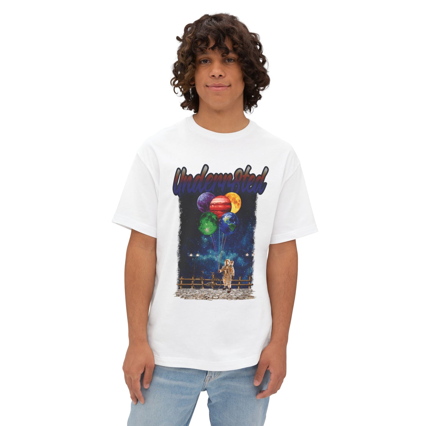 Underwater Astronaut Tee — Cosmic Balloon Graphic Oversized T‑Shirt
